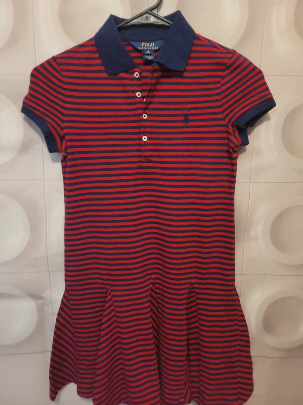 Polo by Ralph Lauren Girls' Red and Navy Striped Polo Dress - Picture 3 of 4